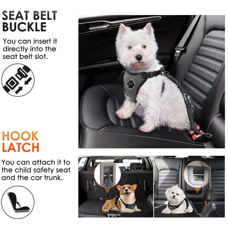 SlowTon Dog Seat Belt, Adjustable Dog Safety Belt Leash, 2 in 1 Latch Bar Attachment Dog Car Seatbelt with Elastic Nylon Bungee Buffer, Reflective Nylon Belt Tether Connect to Dog Harness (Black) 27.55 Inch 1 Pack - Black - PawsPlanet Australia