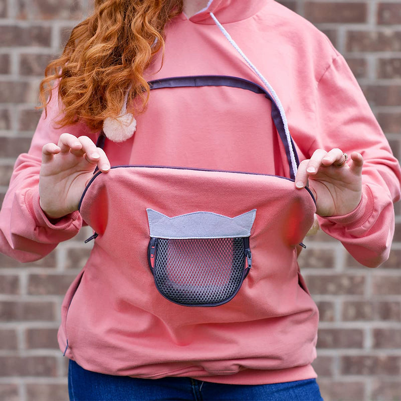 ALYC Pet Carrier Hoodie Cat Dog Pouch Holder Sweatshirt Large Pocket Pullover Shirt with Cat Ear for Women Pink 3X-Large - PawsPlanet Australia