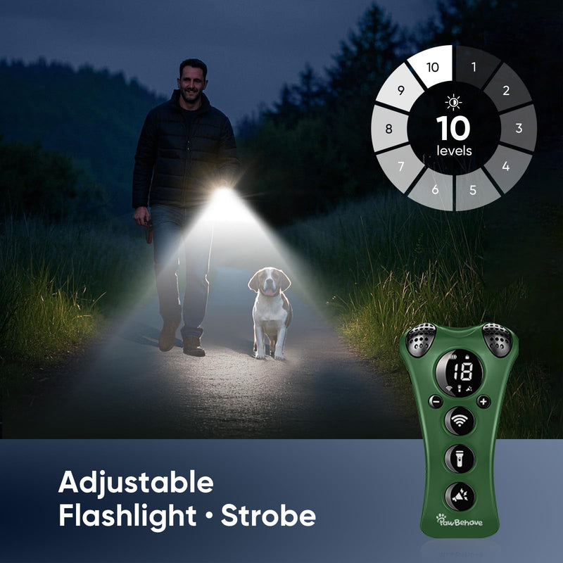 PawBehave Adjustable Ultrasonic Dog Trainer–World's First Variable Frequency Pet Behavior Corrector with 10 Level Ultra Sound, 18 Dog Whistles, Anti-Bark Flashlight, Safe and Humane Deterrent (Green)