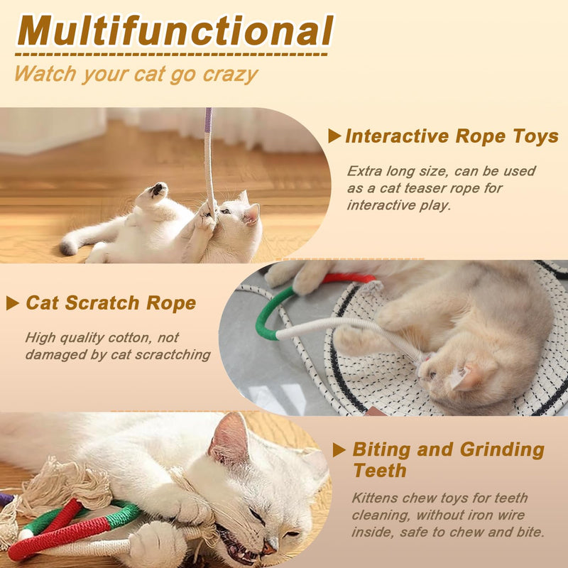 Cat Toys Chew Rope 3PCS Catnip Toys, Safe Teeth Cleaning Rope Cat Chew Toy, Interactive Cat Nip Cat Toys for Bored Indoor Adult Cats, Kitten, Handmade Enrichment Cat String Toy for 27.6" All Breeds Pro-3 Pcs - PawsPlanet Australia