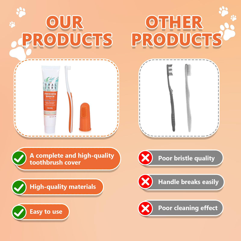 Dog dental care set, dog toothpaste, cleans teeth and removes plaque, prevents bad breath in dogs, suitable for dogs and cats, vanilla flavor, beef flavor