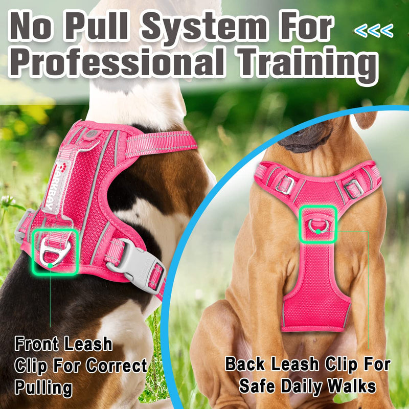 BARKBAY No Pull Dog Harness Front Clip Heavy Duty Reflective Easy Control Handle for Large Dog Walking with ID tag Pocket Large(Chest:27-32") Pink - PawsPlanet Australia