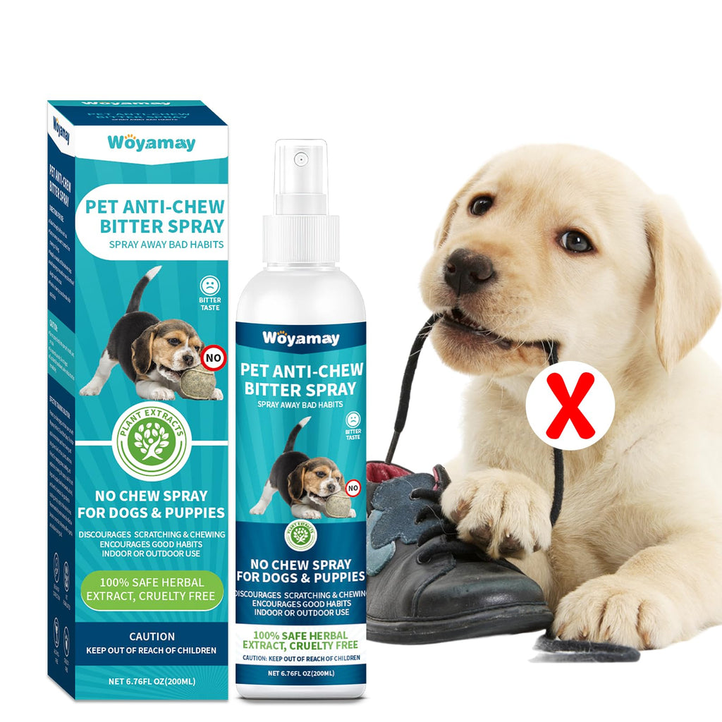 No Chew Spray for Dogs 200ML, Bitter Apple Spray for Dogs Stop Chewing Licking of Furniture, Shoes, Bandages, Dog Training & Behavior Aids Spray, Indoor & Outdoor Use, No Alcohol & Trace