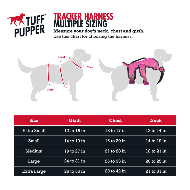 Tuff Pupper Updated for 2024 - Tracker No Escape Dog Harness | Dual Escape Proof Leash Attachments | 5 Point Adjustable Fit Harness for Dogs | Padded Dog Harness for Comfort | Handle Dog Lift Harness Medium (Neck: 18-21" , Chest: 21-28") Hot Pink - PawsPlanet Australia