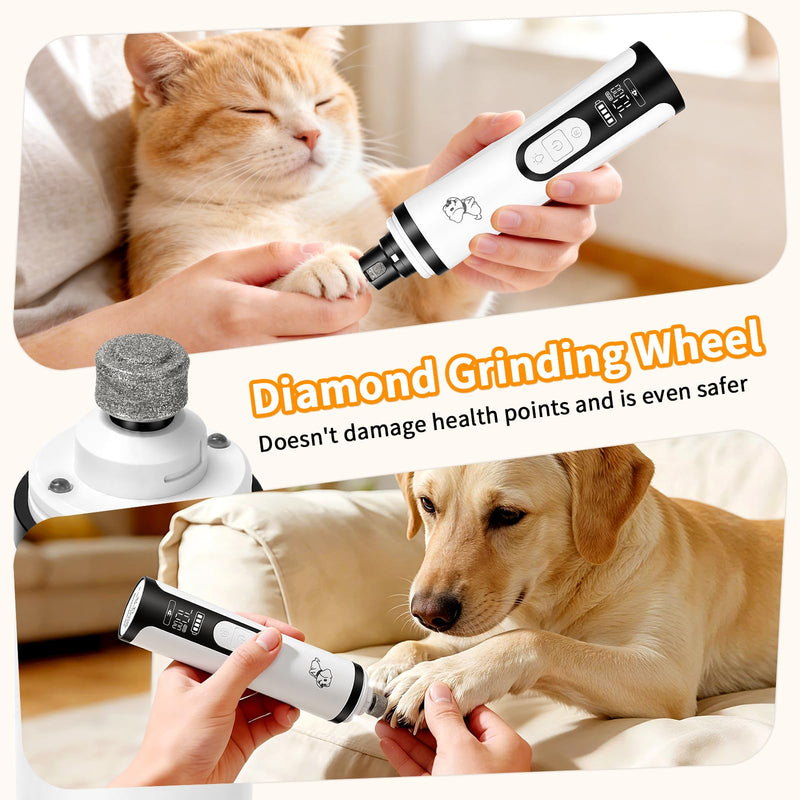 Upgraded Dog Nail Grinder Quiet 3 Adjustable Speed Cordless Silent Nail Grinder Pet Nail Trimmer with LED Light Pet Silent Painless Paw Grooming Supplies for Small/Medium/Large Dogs & Cats white - PawsPlanet Australia