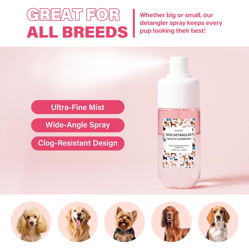 Dog Detangler & Dematting Spray - Leave-in Conditioner, Classic Powdery Scent | Infused with Coconut Oil, Jojoba Oil, and Squalane for Easy, Tangle-Free Grooming - 3.38 fl. oz Classic Soft Baby Powder