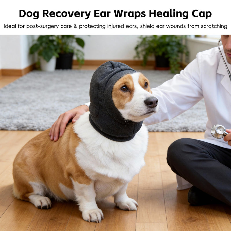 No Shake Dog Ear Wrap Quiet Head Cover for Hematoma, Dog Ear Muffs Calming Hoodie Headband for Noise Canceling Anxiety Relief, Warm Dogs Ear Protector Cat Hat Grooming Firework Thunderstorms, Grey, M Medium(Head Circle：11.8-15.7in)