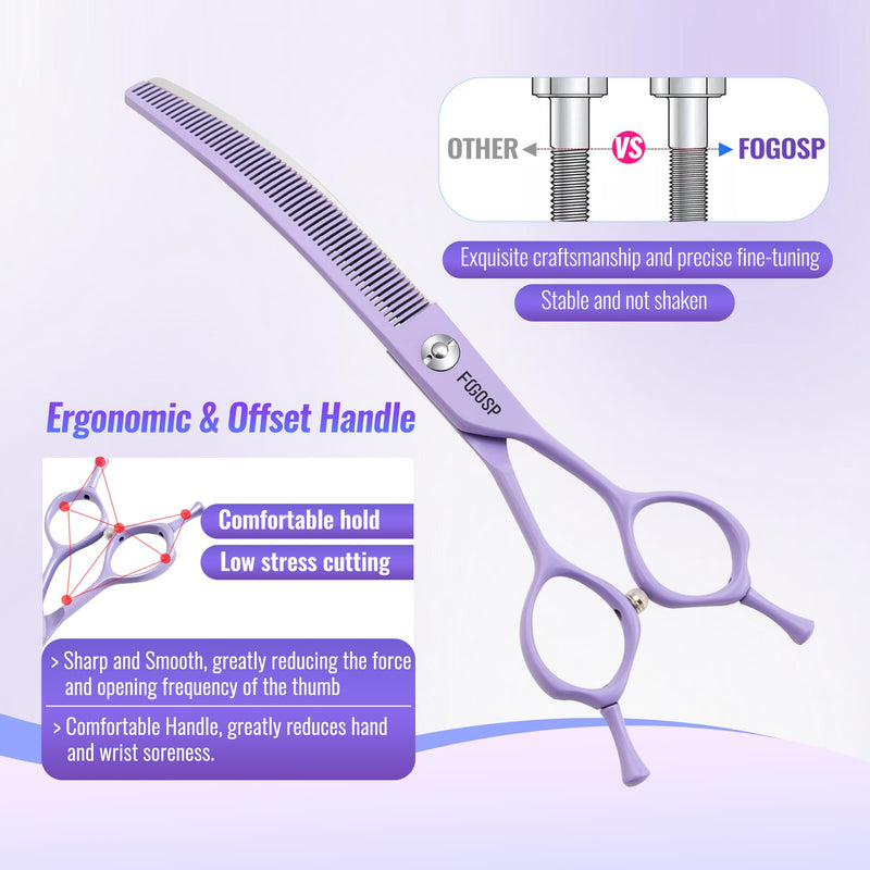 Professional Curved Thinning Shears Dog Grooming Scissors 6.5'' Macarone Series Purple Curve Thinner Scissors for Grooming Small Dogs Pet 48 Teeth Japan 440C(Curved Thinner,6.5) 6.5 in Curved Thinners Macaron Purple - PawsPlanet Australia