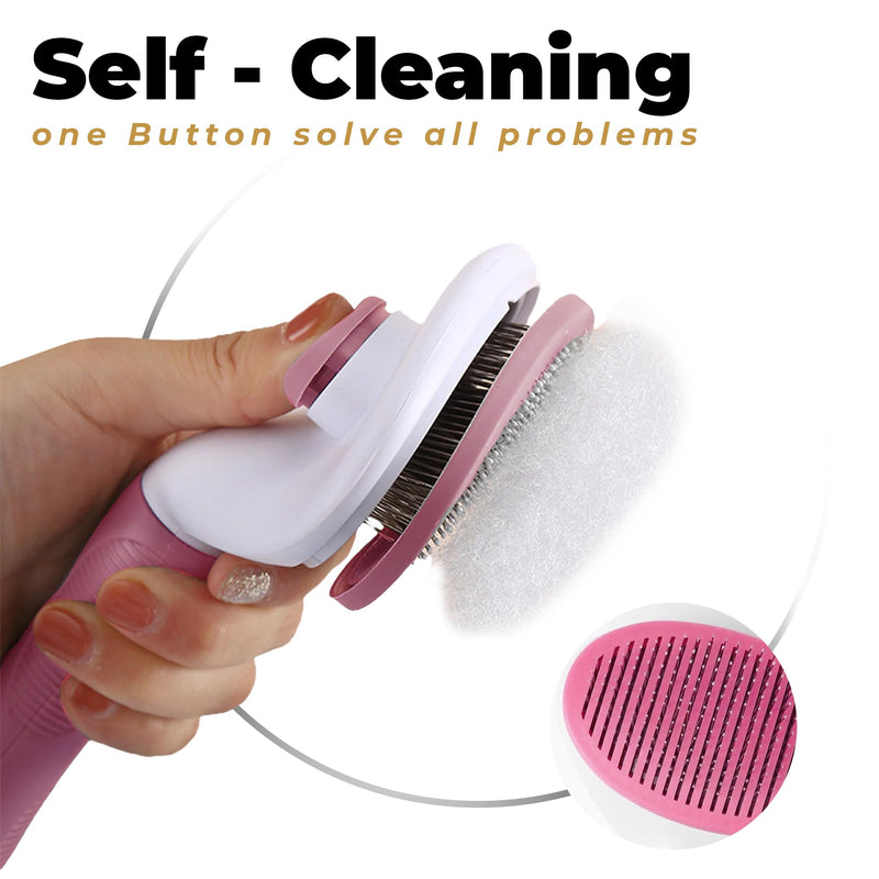 Dog & Cat Brush, Soft Self Cleaning Slicker Brush, Skin-Friendly Upgraded Dog Brush for Shedding, Massaging, and Grooming – Perfect for Long & Short Coats (Pink) Pink - PawsPlanet Australia