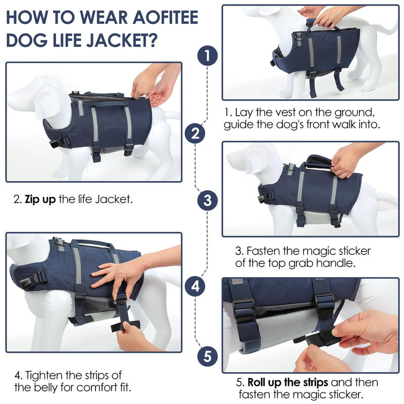 AOFITEE Small Dog Life Jacket, High Buoyancy Dog Life Vest for Swimming, XS Puppy Swimming Vest, Reflective Dogs Swimsuit with Back Zip and Rescue Handle, Pet Lifesaver for Small Medium Large Dogs X-Small Blue - PawsPlanet Australia