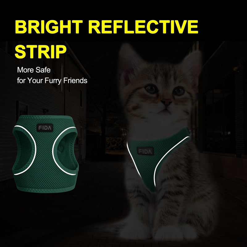 Fida Cat Harness and Leash Set for Walking Kitten and Puppy, Escape Proof Kitten Harness with Breathable Lightweight Soft Mesh, Adjustable Reflective Step-in Design. (XS, Green) XS (Neck:12.2"-13"; Girth:14.2"-16.1") Turquoise - PawsPlanet Australia