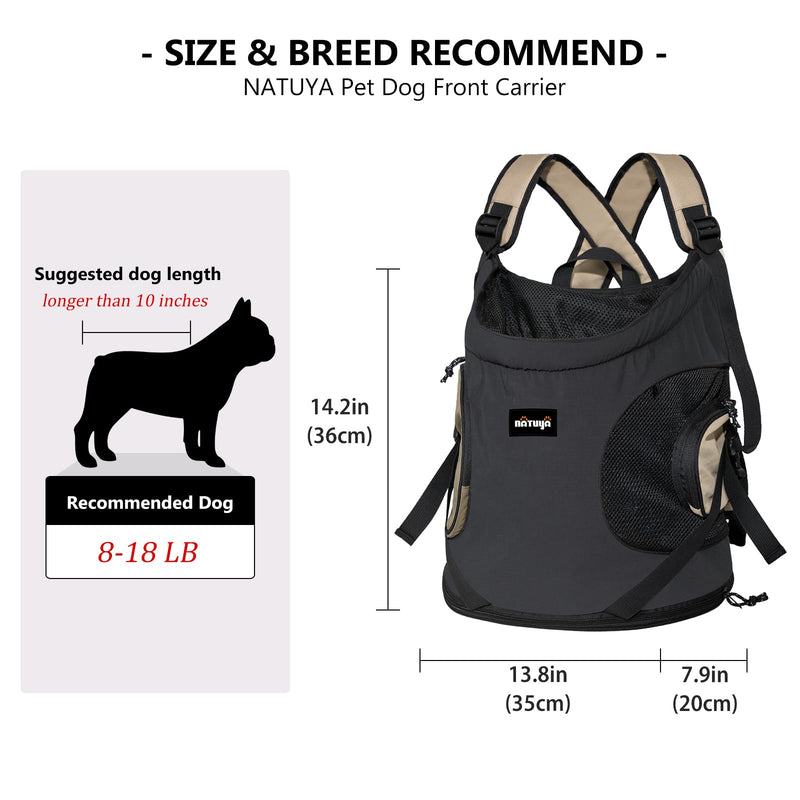 NATUYA Dog Front Carrier, Pet Carrier Front-Pack for Small Dog Puppy Cat, Travel Hiking Waterproof Lightweight Pet Bag, Padded Bottom Mat & Zip Pockets (Black) Black - PawsPlanet Australia