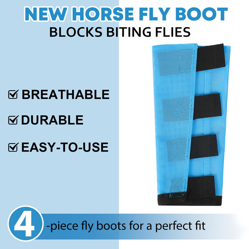 Premium 4-Pack Horse Fly Boots & Leggings Loose-Fit Fine Mesh with Stay-On Fasteners, Support Strips & Anti-Stomp Design Breathable Non-Slip Protection Leg Wrap (Large) Sky - Blue