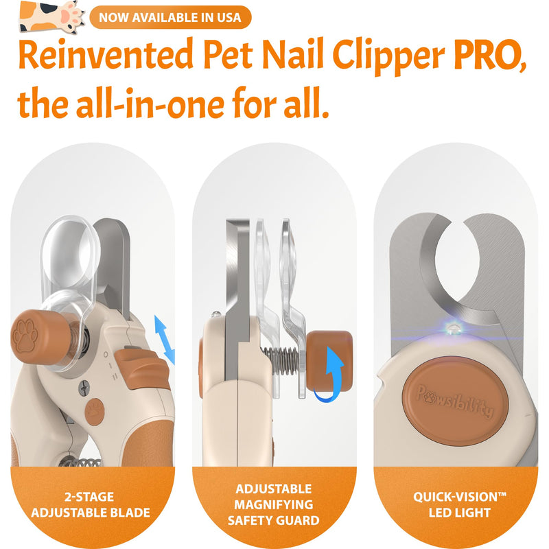Pet Nail Clipper PRO 2026 - Quick-Vision LED Light | 2-Stage Adjustable Professional-Grade Blade | Adjustable Magnifier Safety Guard - for Cats, Small, Medium and Large Dogs - Brown Medium&Large