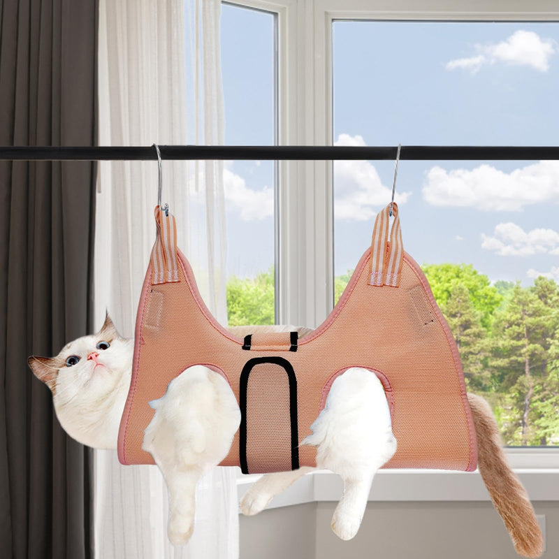 Generic Cat Grooming Hammock - Hammock Dish Cleaning Backpack - Carrying Strap Holder with S-Hook for Cutting, Examining and Bathing Nails L Pink