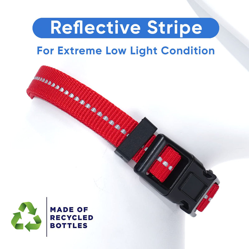 Pawtitas Recycled Dog Collar with Reflective Stitched Puppy Collar Made from Plastic Bottles Collected from Oceans Medium Red Chili Medium (Pack of 1) Recycled Red - PawsPlanet Australia