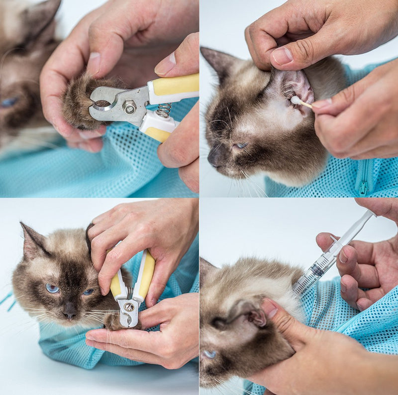Adjustable Multifunctional Polyester Cat Washing Shower Mesh Bags Pet Nail Trimming Bags (Blue) Blue - PawsPlanet Australia