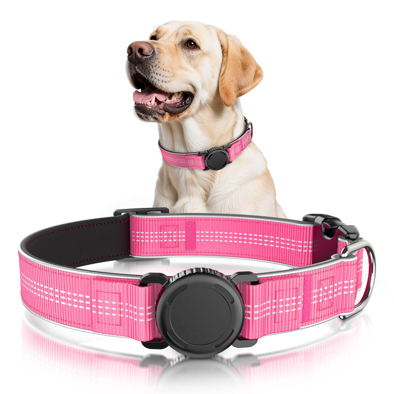 Waterproof AirTag Dog Collar - Reflective Comfortable Dog Collars with Air Tag Holder - GPS Dog Tracker Collar with Quick Easy Install - for Large Medium Small Dogs(Pink, M) M(14.7"-19") PINK - PawsPlanet Australia