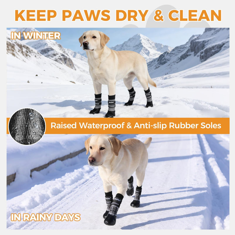 BINGPET Waterproof Dog Socks Boots to Prevent Licking Paws,Anti Slip Dog Booties & Paw Protectors with Dual Straps for Hot/Cold Pavement,Indoor Outdoor Grip Dog Shoes for Small Medium Large Senior Dog Plaid Grey - PawsPlanet Australia
