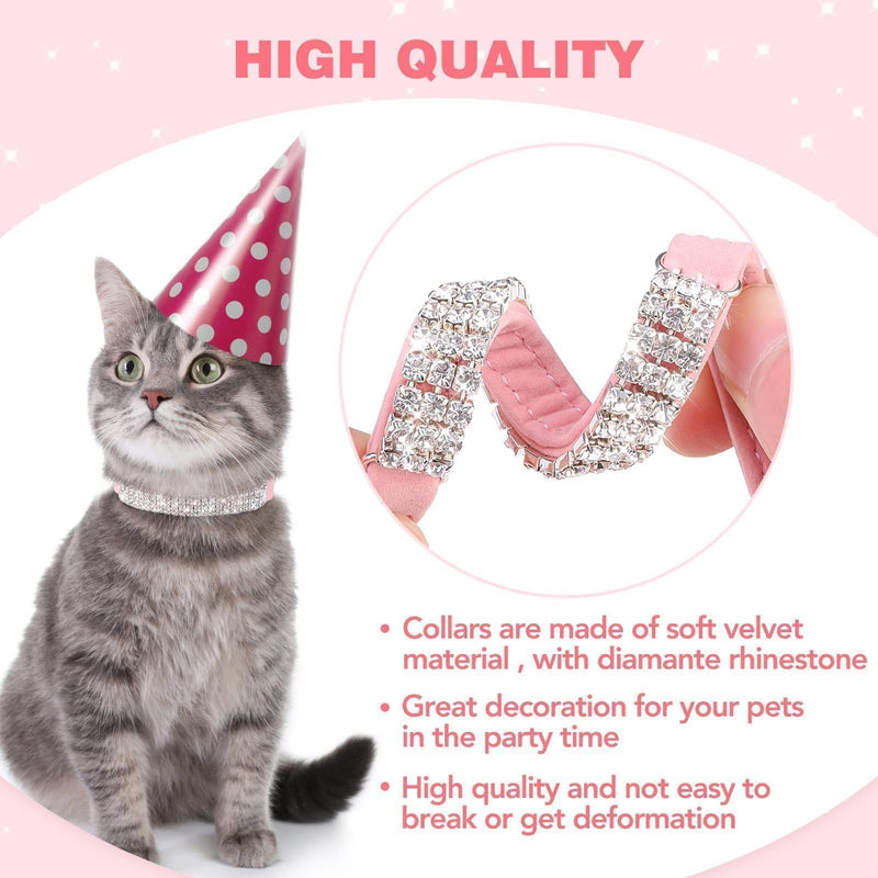 BINGPET Diamond Cat Collar,Adjustable Soft Velvet Leather Safe Kitten Collar with Shiny Rhinestones and Bells,Girl Boy Bling Stylish Cat Collars with Safety Elastic for Small Medium Cats,Pink Pink - PawsPlanet Australia