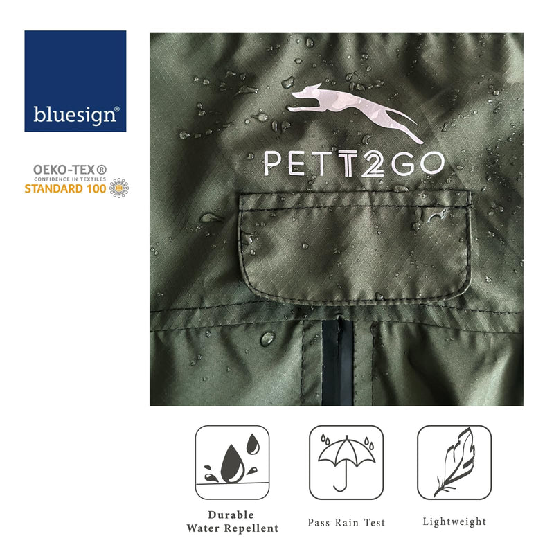 Dog Lightweight Windbreaker, Dog Outdoor 4-Legs Jacket, 0.5 lbs,Durable Water Repellent, Hooded, Easy on/Off with Collar and Harness, Reflective, Packable,Dark Olive (Large) Large - PawsPlanet Australia