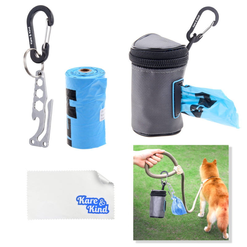 Kare & Kind Pet Waste Bag Dispenser with Dog Poop Holder- Clip On Zippered Poop Bag Holder - Also Includes Pet Waste Bags, Carabiner- Attaches to Leash, Belt, Harness,Collar, Stroller, Backpack - PawsPlanet Australia