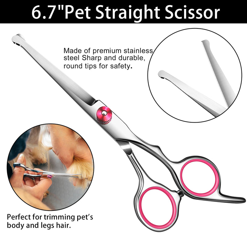 Dog Grooming scissors Kit,Includes Curved Thinning straight scissors and Comb, Dog Grooming Shears with Safety Round Tips,pet Grooming kit for Small Dogs&Puppies Pink 5 in 1 - PawsPlanet Australia