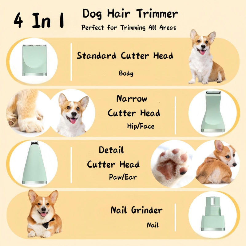 Dog Nail Trimmer Grinder Grooming Kit Paw Clippers Electric Thick Hair Shavers Professional Toenail Scissors Set 4 in 1 Cordless Drill Shedding Curved for Pet Cat Dog Puppy Feet Face at Home