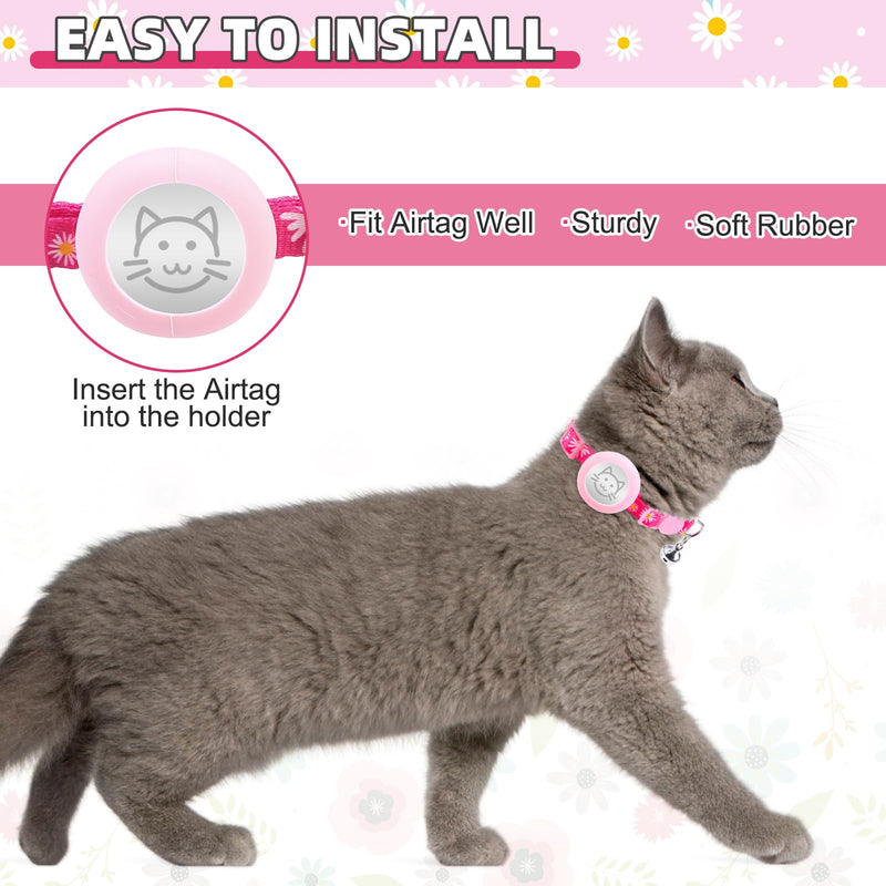 KOOLTAIL Breakaway Cat Collar with Air Tag Holder and Bells, Reflective Cute Kitten Collars, Adjustable Lightweight Safety Buckle Pet Collars for Kitty Boys Girls Cats Holiday, Flower Pink Daisy Rose Red - PawsPlanet Australia