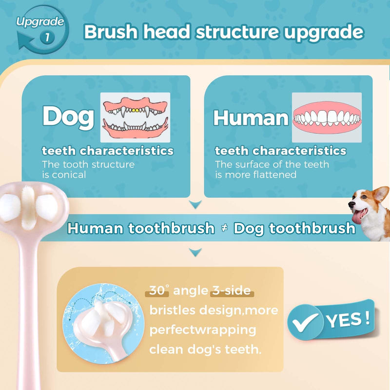 2-Pack 3-Sided Dog Toothbrush, Puppy Toothbrushes with Unique Bristle Technology, Oral Care for Pets, for Medium and Small Dogs Blue