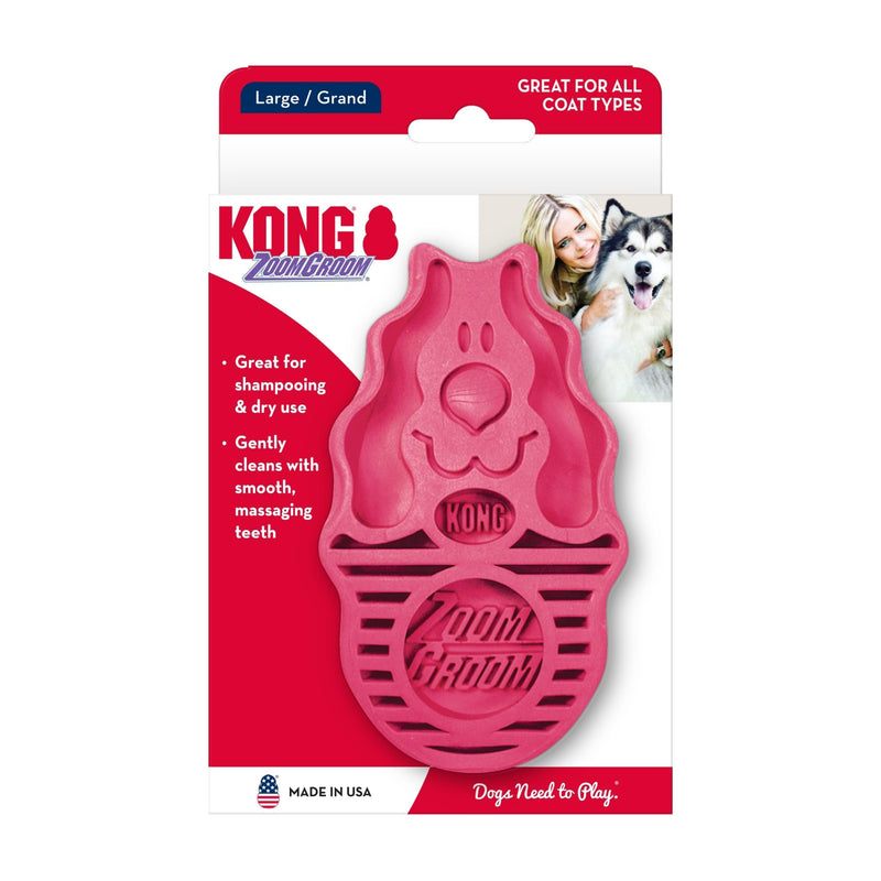 KONG - ZoomGroom - Dog Brush for Grooming and Shampooing - Red Brush for Large Dogs Standard Packaging - PawsPlanet Australia