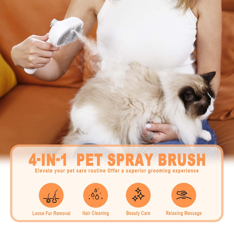 Cat Steam Brush for Cats & Dogs,3-in-1 Self Cleaning Pet Grooming Brush with One-Click Hair Release Button, Anti-Static Deshedding & Detangling Cat Hair Brush, Stainless Steel Bristles,Long/Short Hair White