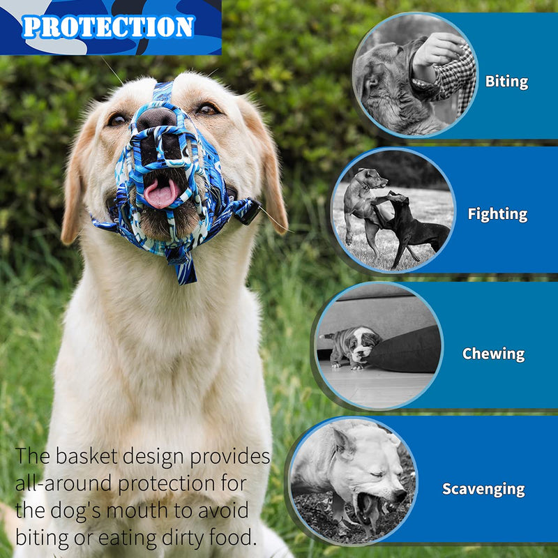 Basket Dog Muzzle Size 2 and Bluewhite Dog Muzzle Size 2 Set, Dog Mouth Guard for Biting Chewing Scavenging, Best for Aggressive Dogs