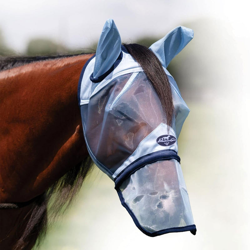 Professional's Choice Fly Screen Mask with Nose Cover | UV Protective Lightweight mesh | Breathable and Soft Ear coverings | Forelock Hole for Added Security and Comfort | Horse Size