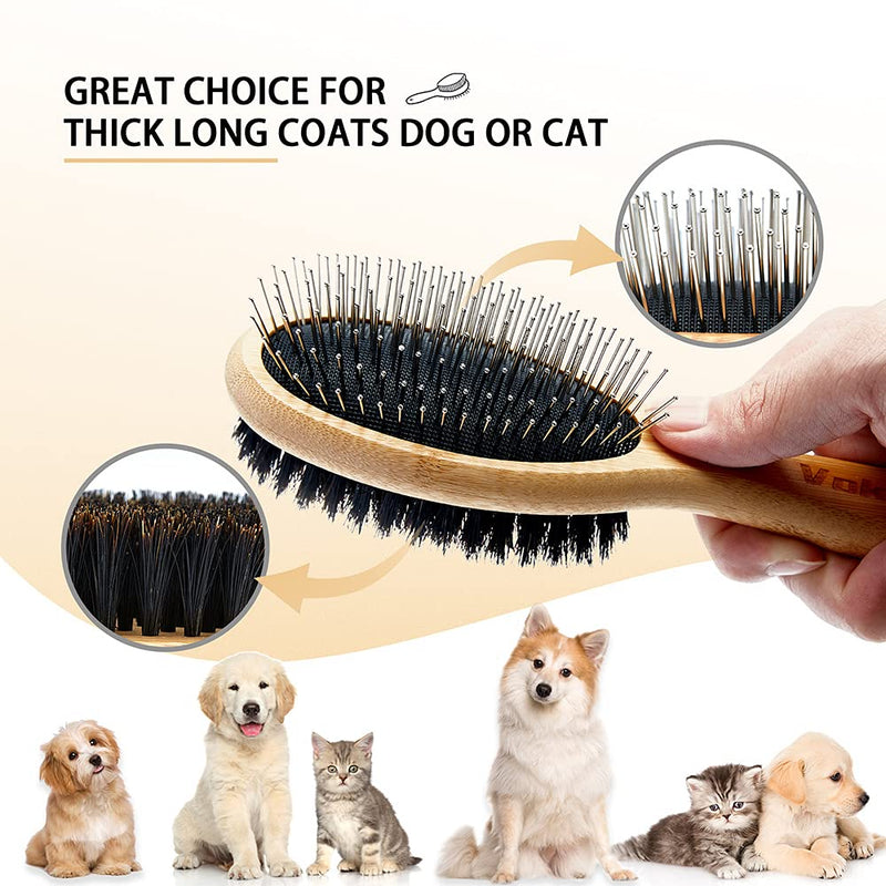 Dog Brush Cat Brush Double Sided Bristle and Pin Pet Brush for Dog Grooming, Real Boar Bristle Shedding Brush with Bamboo Handle for Long Short Hair, 2 Pack Dog Comb, Black+ White - PawsPlanet Australia