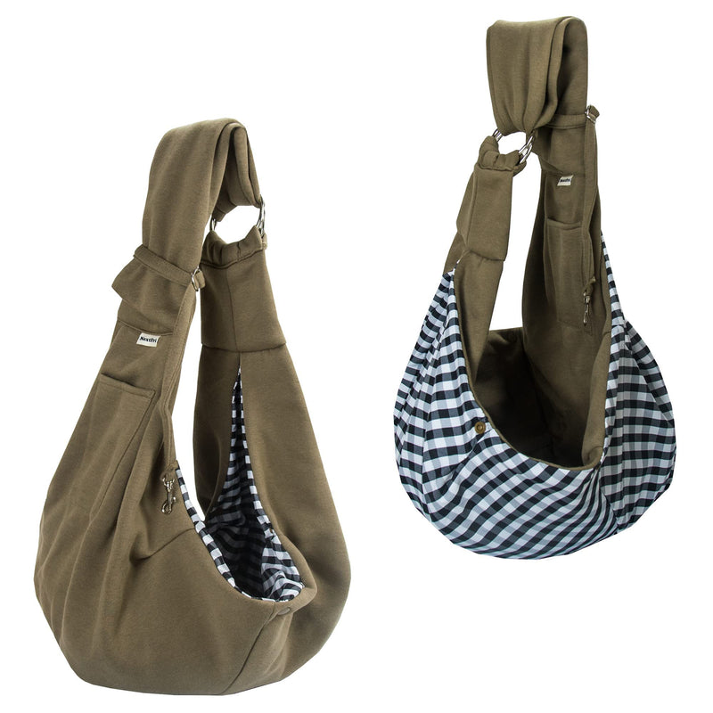 Pet Sling Carrier Adjustable Shoulder Strap Puppy Tote Hands Free Reversible Pet Backpack for Outdoor Travel Classci Khaki Cotton-Khaki - PawsPlanet Australia