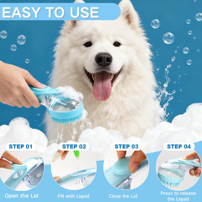 3pcs Pet Bath Brush, Scrubber, Shampoo Bubble Maker, Paw Washer,Rubber Shower Comb With Adjustable Ring Handle For Dogs & Cats (Long & Short Hair) (Blue) - PawsPlanet Australia