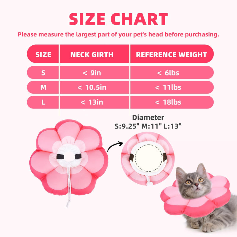 PUPTECK Cat Cone Collar Soft, Adjustable Collar Protective Recovery Alternative, Comfortable Elizabethan Flower Pet Collar Lightweight Stop Licking Neck Cone for Cats After Surgery, Pink S