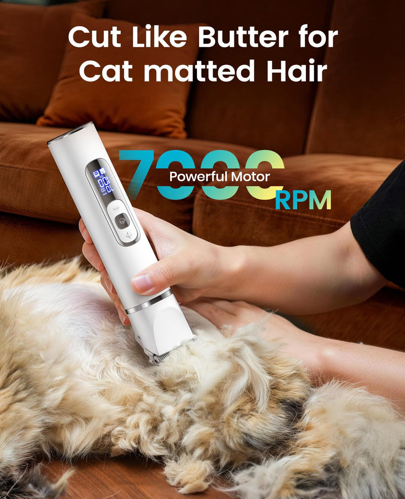 oneisall Quiet Cat Clippers for Matted Fur, Cat Grooming Kit 3 in1 with LCD Display, 3 Speed, Cordless Cat Paw Trimmer, IPX7 Waterproof Cat/Dog Clippers for Paw/Butt/Back/Face/Ear - PawsPlanet Australia