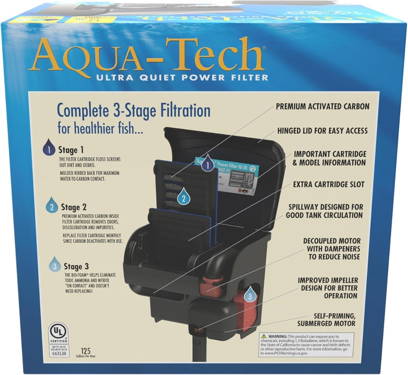 Aqua-Tech Ultra Quiet Power Filter, For Aquariums 10-20 Gallons New - 10 to 20 Gallon - PawsPlanet Australia