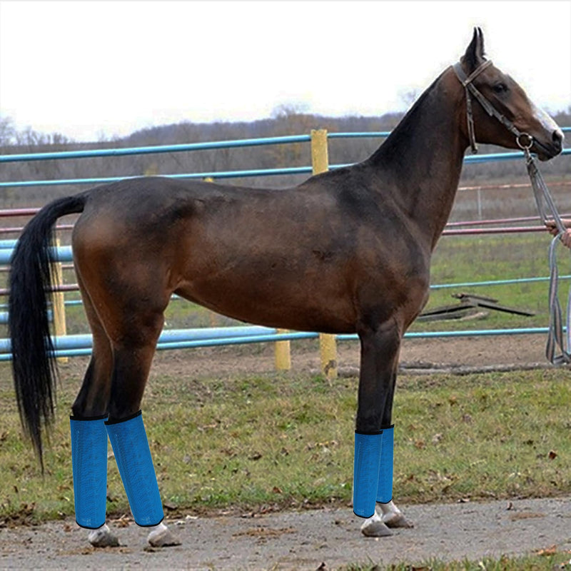 4 Pack Mesh Fly Boots for Horse - Blue - All Seasons - Solid - Drawstring Closure - Breathable - Protects from Flies - Set of 4 B
