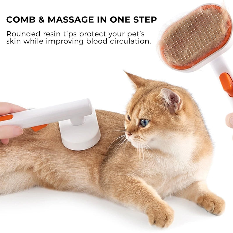 Cat Brush for Shedding with Release Button, Efficient Pet Hair Removal Tool for Indoor Cats & Dogs, Self-Cleaning Comb Grooming Brushes, White - PawsPlanet Australia