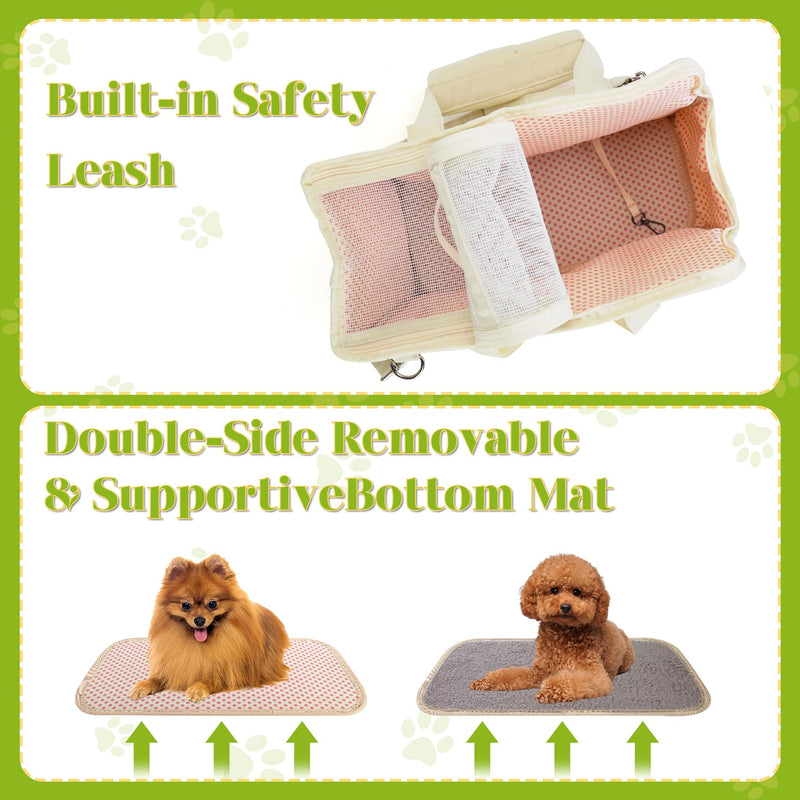 Dog Carriers for Small Dogs, Dog Purse Travel Carrying Bag, Puppy Carrier with Pockets Breathable Mesh, Collapsible Soft Travel Tote Bag for Small Pet Cat Kitty Rabbit 0-15 lbs Outdoor Vet Car Beige