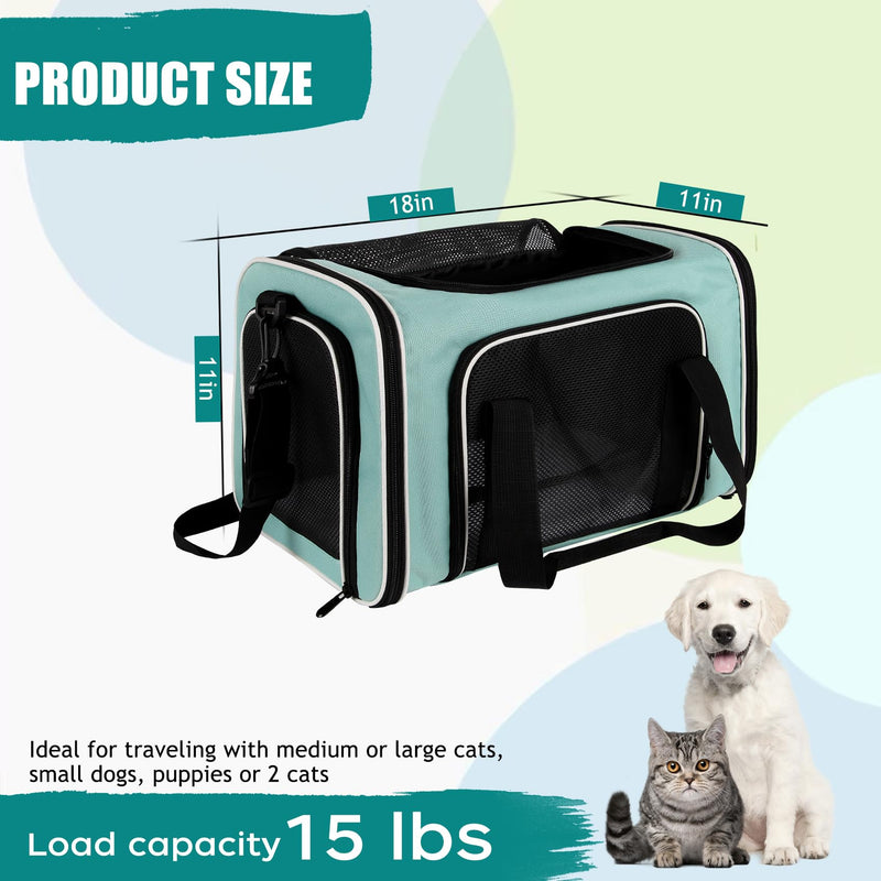 Cat, Dog Carrier for Small Medium Pet Carriers Up to15Lbs, Cats Carrier Soft- Sided Puppy Dogs Bag Portable Foldable Airline Approved Carrier Travel (Green 18 * 11 * 11) 18.0"L x 11.0"W x 11.0"H Green - PawsPlanet Australia