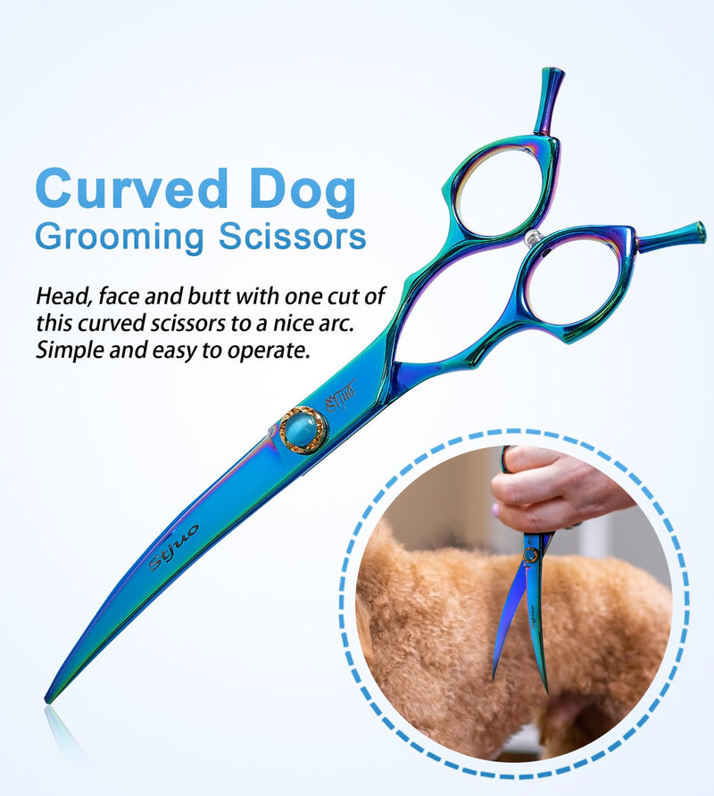 7.5'' Dog Curved Scissors for Grooming 440C Stainless Steel Green Professional Pet Trimming Scissors Sharp Blades Cutting for Dogs and Cats Shears 7.5 - PawsPlanet Australia