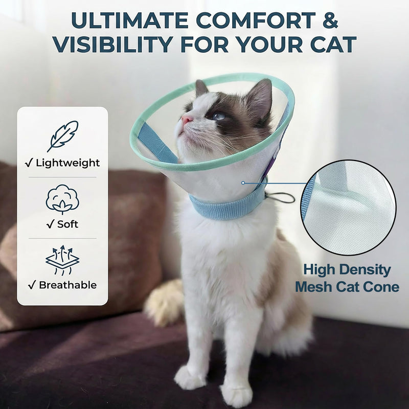 Cat Cone Collar Soft, Mesh Recovery E Collar for Cats, Breathable Elizabethan Collar After Surgery, Ear Care, Size L for 12-18 lb Cats Large