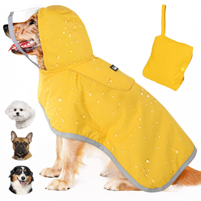 Lukovee Dog Raincoat, Adjustable Dog Rain Jacket with Clear Hooded Double Layer for Large Medium Small Dogs Puppies, Waterproof Dog Rain Coat Poncho with Reflective Storage Pocket & Rim (Yellow, M) A-Yelllow