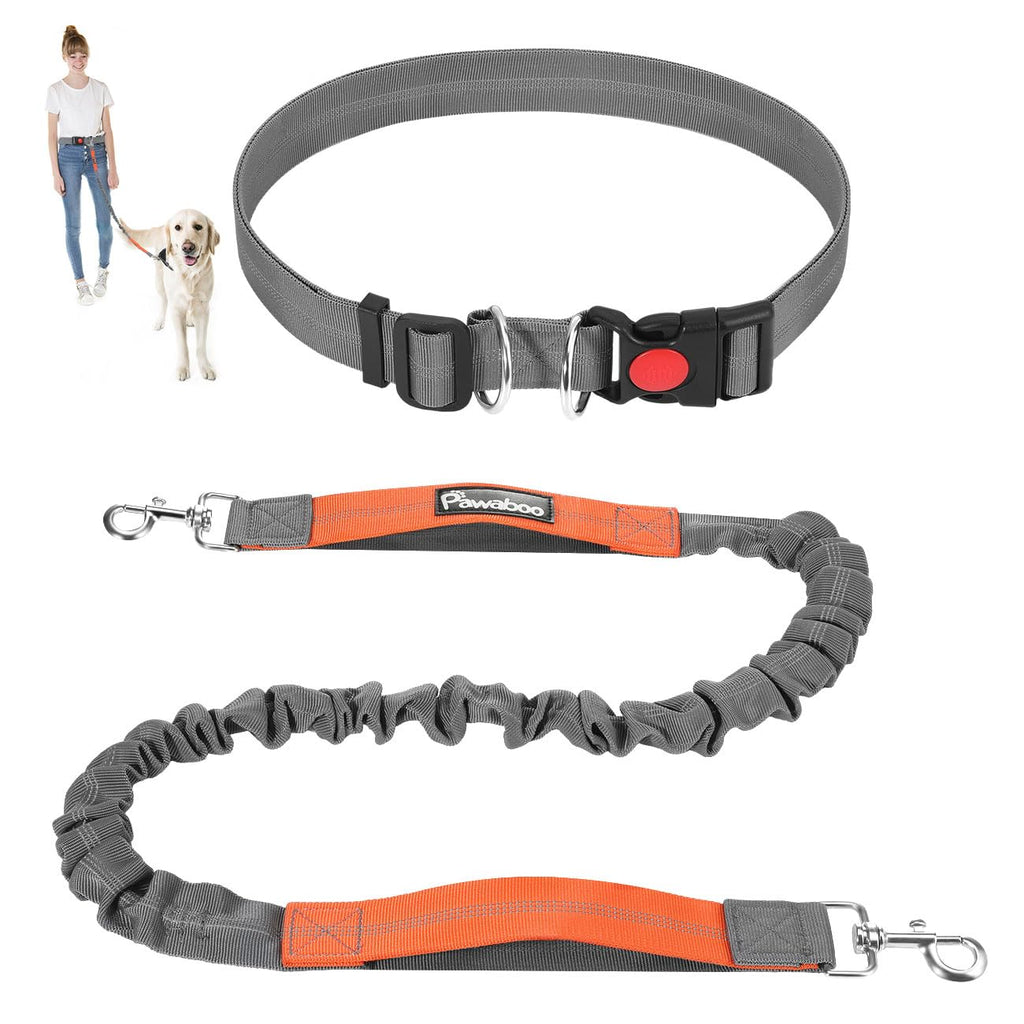 Pawaboo Hands-Free Dog Leash with Waist Belt, Elastic Dog Waist Leash with Wider Belt, Reflective Dog Running Belt Absorbing Shock, Durable Padded Handle Bungee Leash for Dogs (25-150 lbs, Grey) Gray(25-150 lbs)