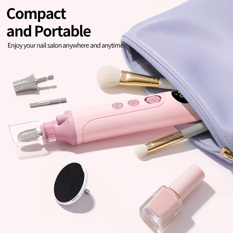 Electric Nail Drill Kit, Nail Filer Electric with LCD & Lamp, Rechargeable Pedicure Tools for Feet, Toenail Grinder for Thick Toenails, Cordless Nail Dremel Tools for Women & Men Pink - PawsPlanet Australia