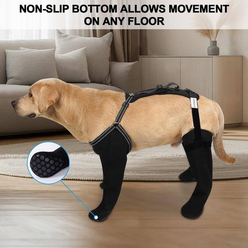 COODEO Dog Socks to Prevent Licking Paws, Waterproof Boots for All Four Legs with Non-Slip Soles, Protective Paw Covers for Wounds, Licking Prevention Shoes for Dogs (Black, L) Black - PawsPlanet Australia